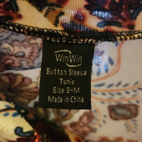 Floral Pattern Button Sleeve Tunic Top S-M - Picture 5 of 6